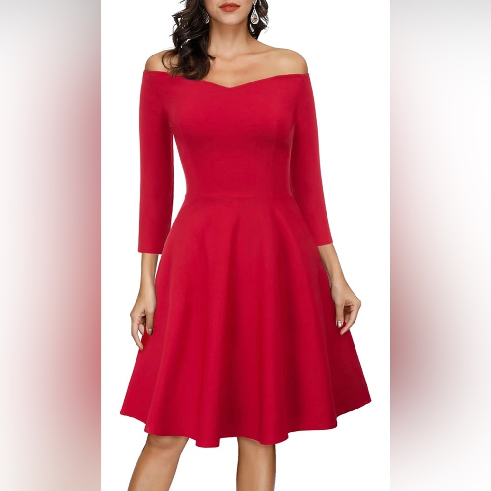 GRACE KARIN Women's Off Shoulder Pleated Flared A-line Cocktail Party Dress